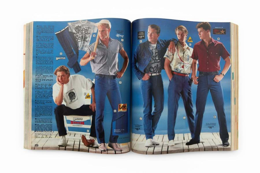 Page of a 1980s shopping catalogue showing a group of people modelling clothes