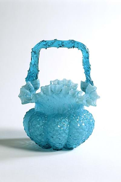  Blue basket-shaped glass vase