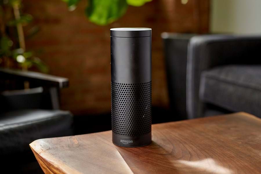 Amazon Alexa on a wooden table