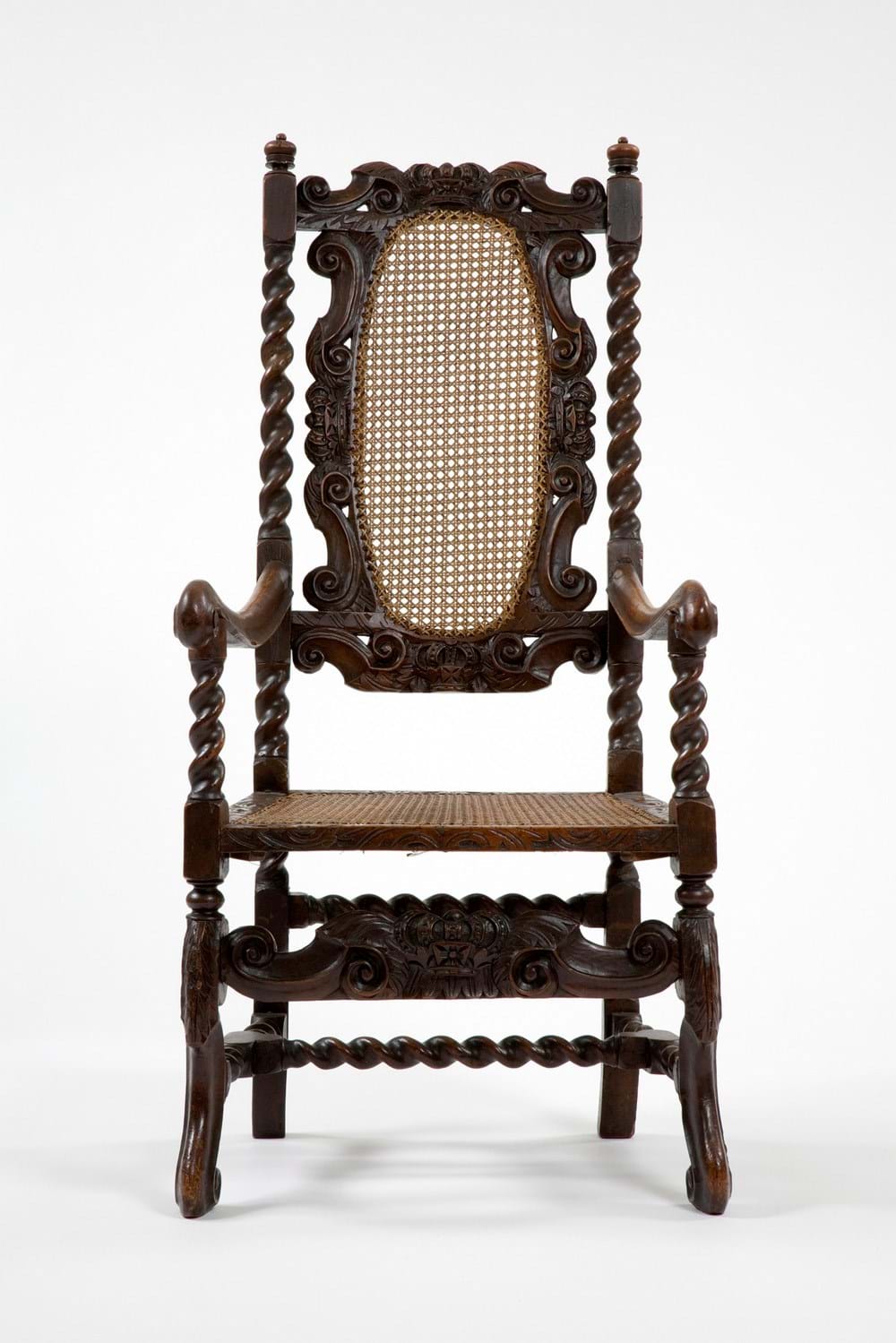 Wooden chair with woven back and base