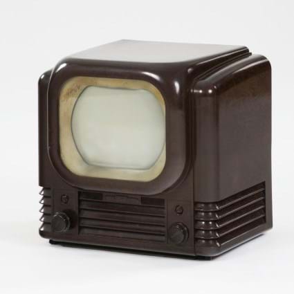 A small wooden television set