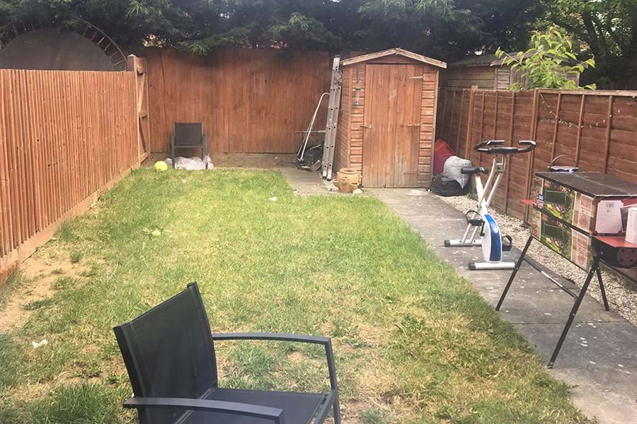 Garden with furniture and exercise bike