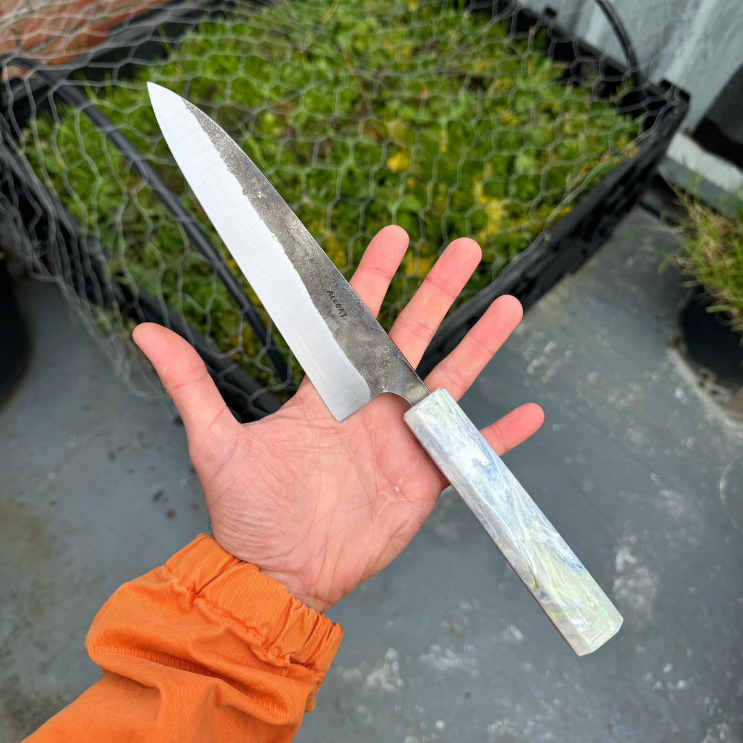 Forged Gyuto Kitchen Knife With Recycled Plastic Handle From MOTH Plastic