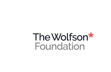 Logo with black text that says 'The Wolfson Foundation' on a white background