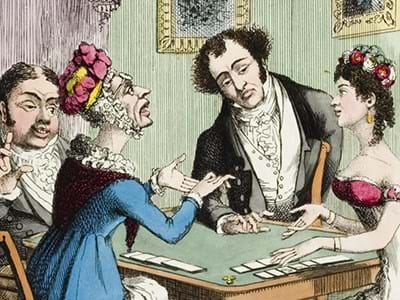 An illustration of a group of people playing cards