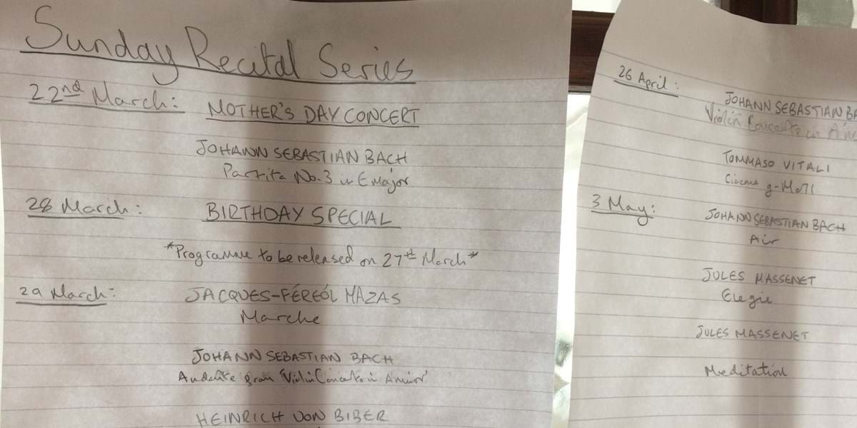 Schedule of music recitals written on paper