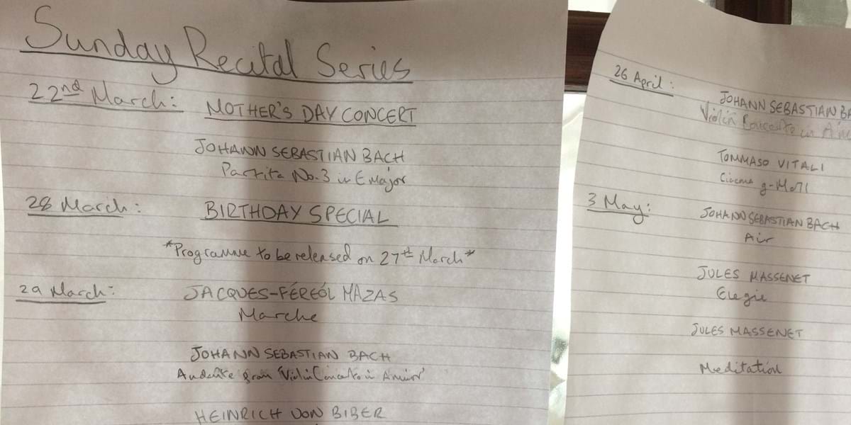 Schedule of music recitals written on paper