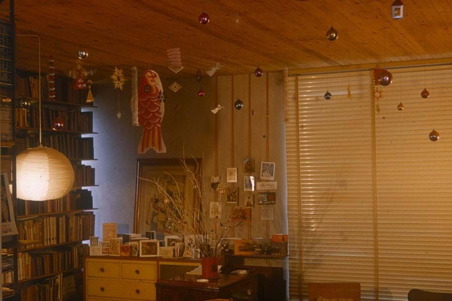 Christmas decorations hung from the ceiling