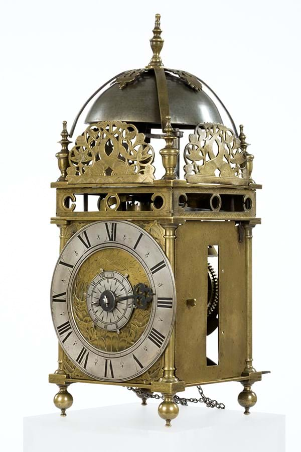 Lantern clock at an angle