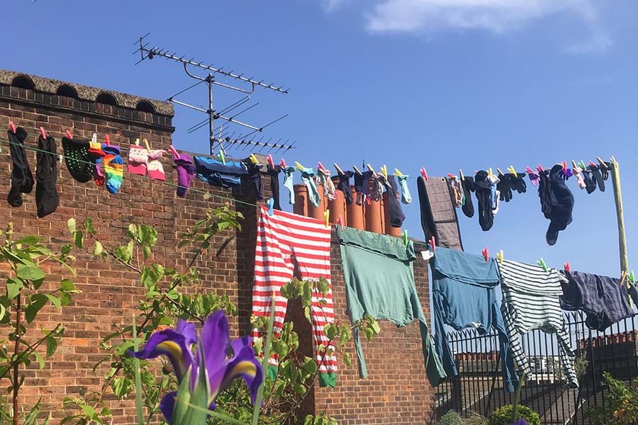 Laundry hanging on a washing line outdoors
