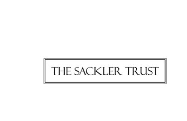 Black and white logo, with text that says 'the Sackler Trust' 