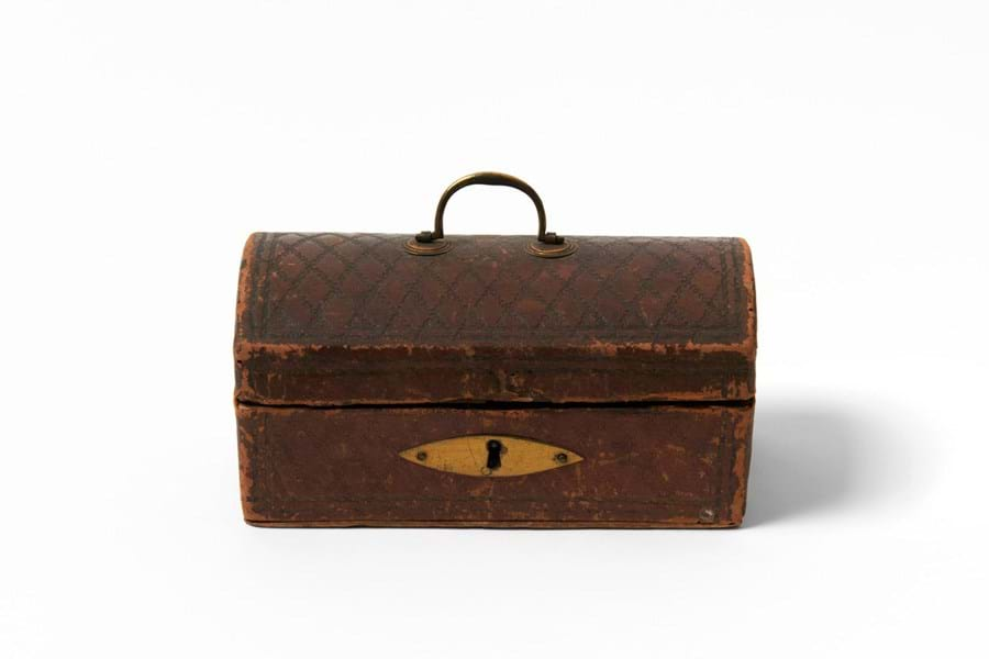 Wooden box with metal handle and lock