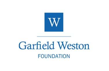 Blue text that says Garfield Weston Foundation on a white background