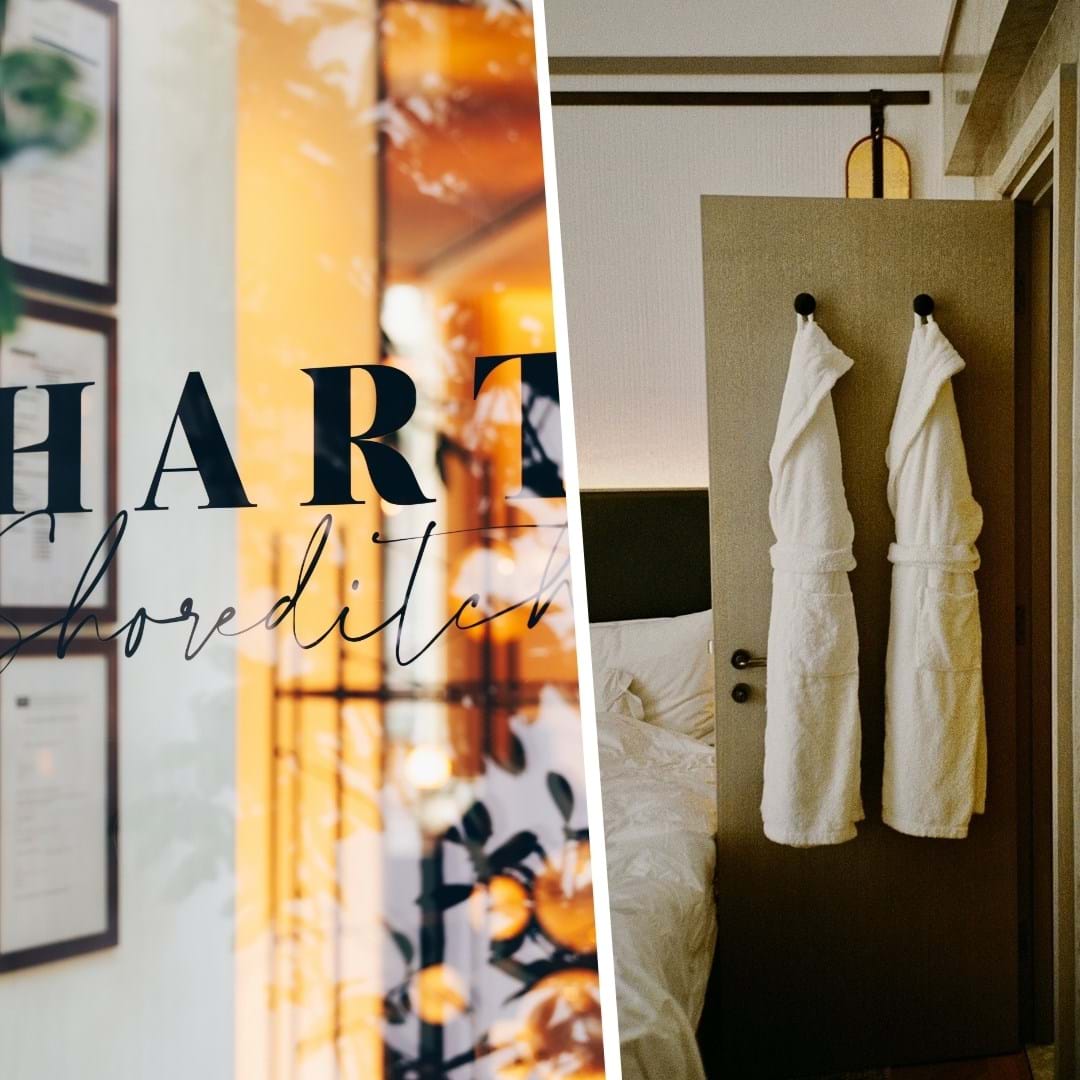 Hart Shoreditch sign and dressing gowns hanging in a hotel room