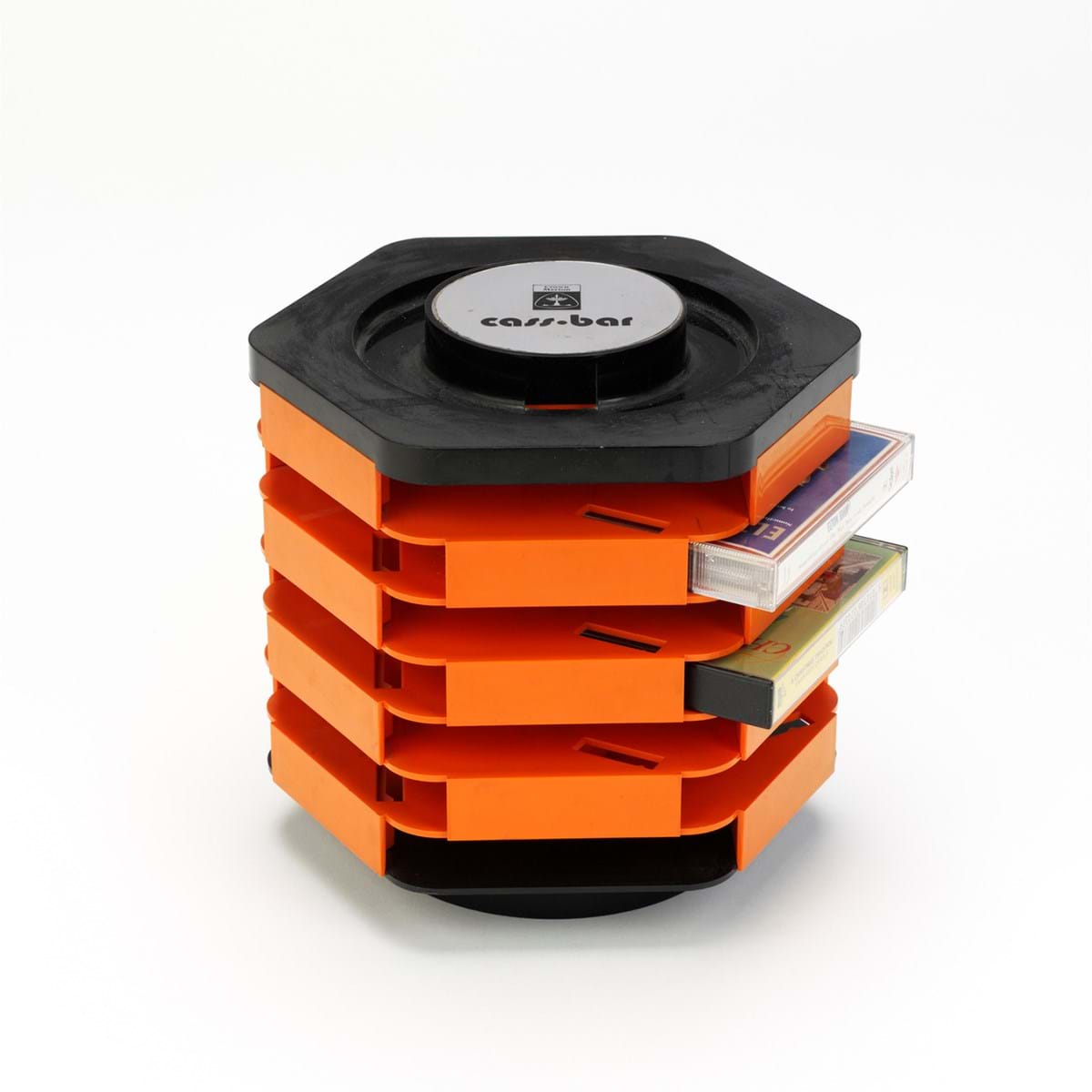 Black and orange plastic cassette holder